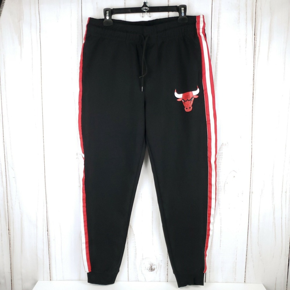 UNK Chicago Bulls NBA Jogger Pants Mens Large Black Red Cotton Cuffed Ankles